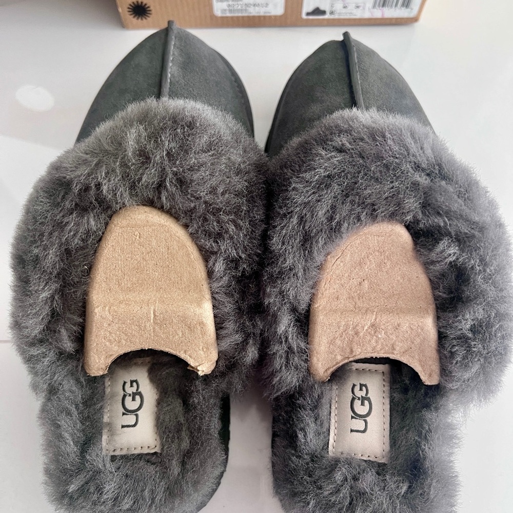 UGG Women's Charcoal/Grey Fur Slippers
